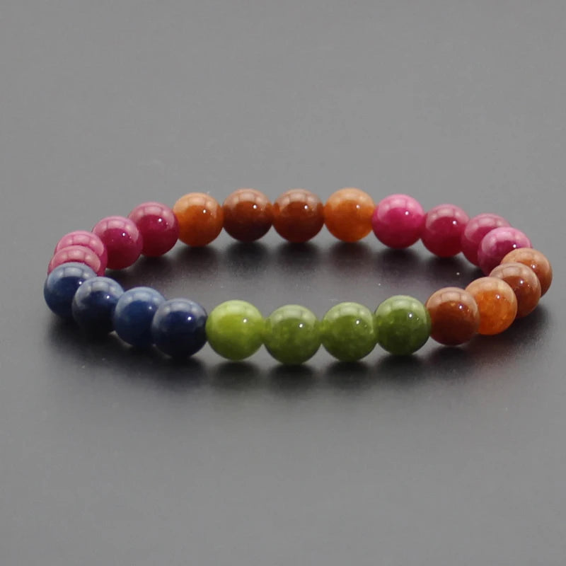 Energy Healing Beaded Bracelet - 8mm Natural Stones: Black Onyx, Lava, Tiger Eye, Agate, Quartz for Men and Women, Yoga & Chakra Jewelry