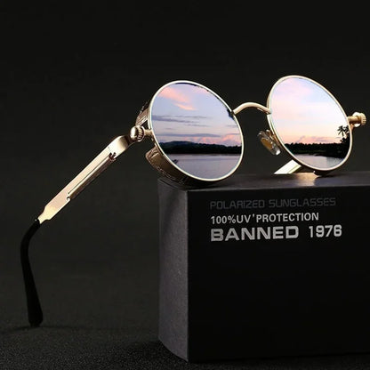 Retro Round Steampunk Sunglasses - Classic Metal Frame for Men and Women