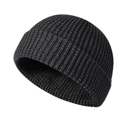 Men’s Reflective Beanie Hat - Solid Color Knitted Winter Skull Cap for Casual Style
