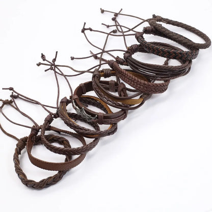 Leather Bracelets for Men and Women -10 Pcs Set of Handmade Black Woven- Stylish Bangles for Wholesale Gift Jewelry