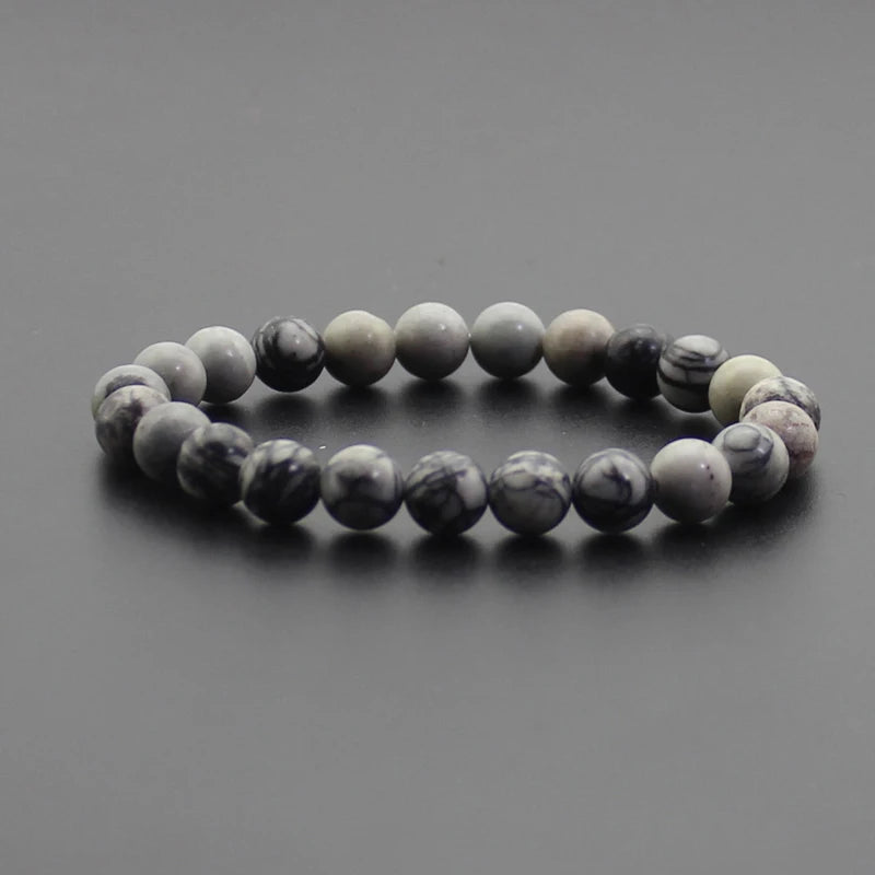 Energy Healing Beaded Bracelet - 8mm Natural Stones: Black Onyx, Lava, Tiger Eye, Agate, Quartz for Men and Women, Yoga & Chakra Jewelry