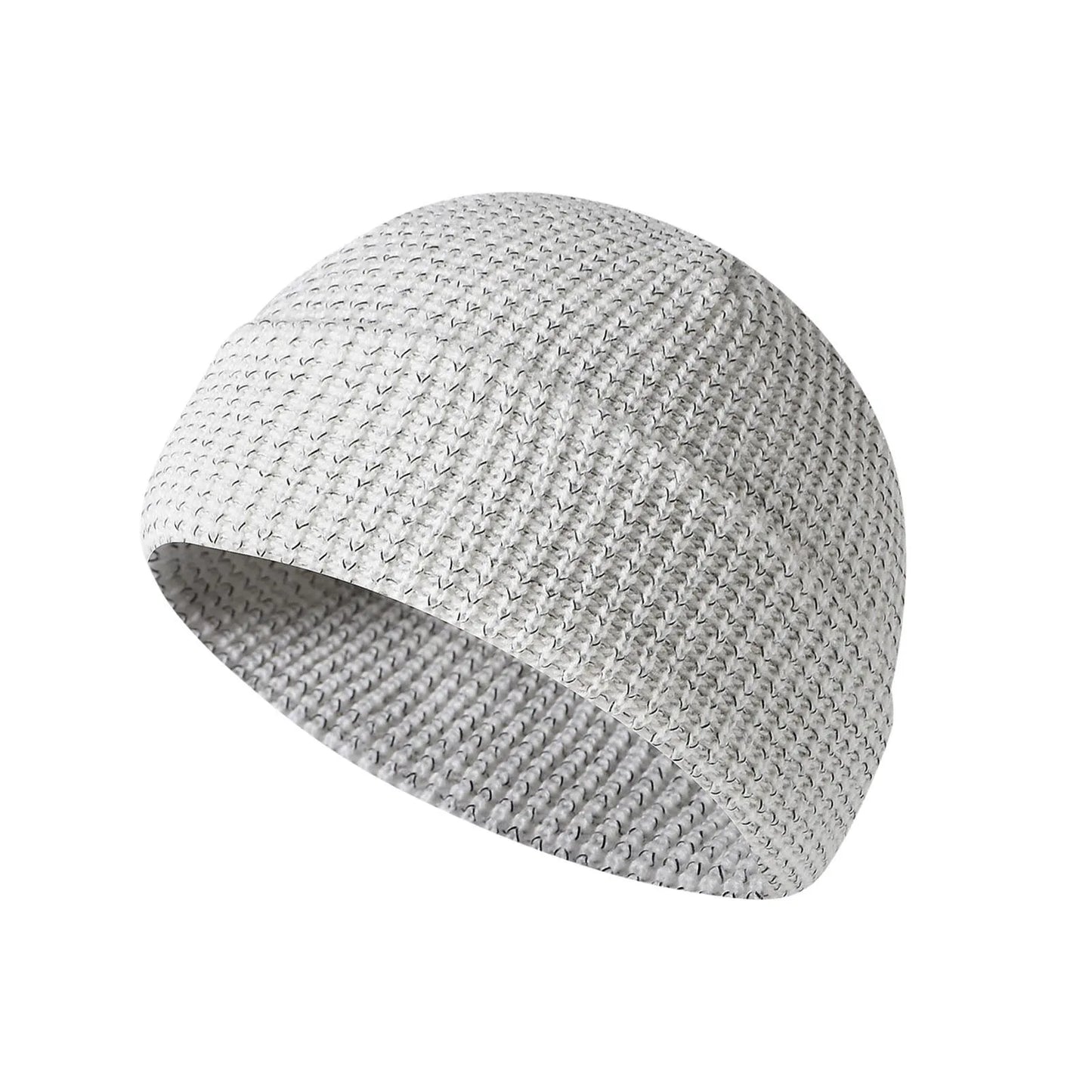 Men’s Reflective Beanie Hat - Solid Color Knitted Winter Skull Cap for Casual Style