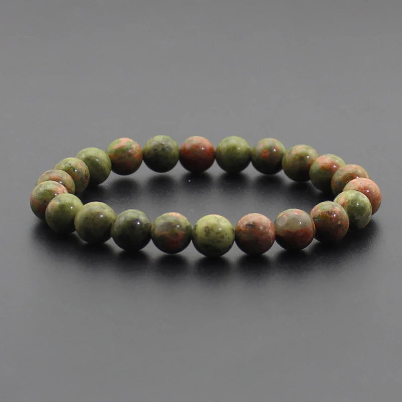 Energy Healing Beaded Bracelet - 8mm Natural Stones: Black Onyx, Lava, Tiger Eye, Agate, Quartz for Men and Women, Yoga & Chakra Jewelry