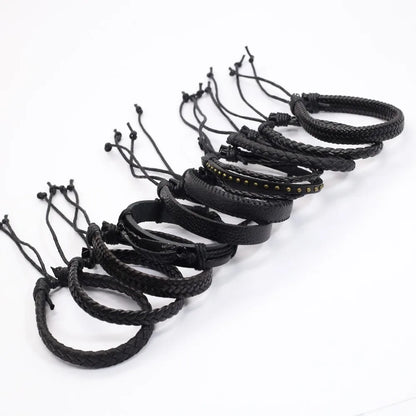 Leather Bracelets for Men and Women -10 Pcs Set of Handmade Black Woven- Stylish Bangles for Wholesale Gift Jewelry