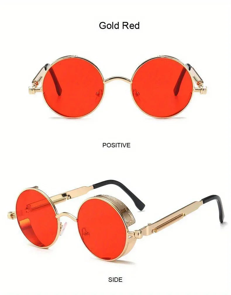 Retro Round Steampunk Sunglasses - Classic Metal Frame for Men and Women