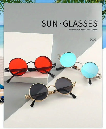 Retro Round Steampunk Sunglasses - Classic Metal Frame for Men and Women