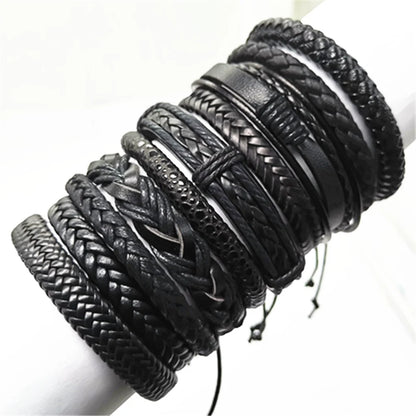 Leather Bracelets for Men and Women -10 Pcs Set of Handmade Black Woven- Stylish Bangles for Wholesale Gift Jewelry