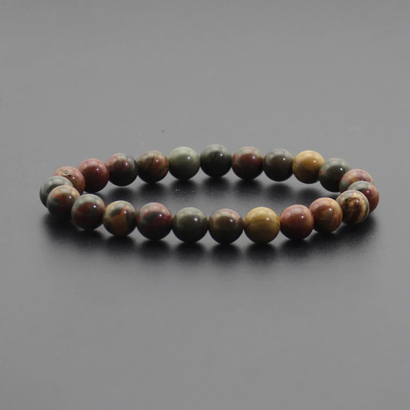 Energy Healing Beaded Bracelet - 8mm Natural Stones: Black Onyx, Lava, Tiger Eye, Agate, Quartz for Men and Women, Yoga & Chakra Jewelry