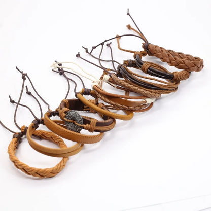 Leather Bracelets for Men and Women -10 Pcs Set of Handmade Black Woven- Stylish Bangles for Wholesale Gift Jewelry