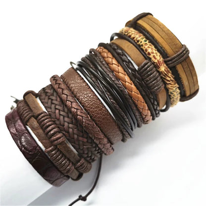 Leather Bracelets for Men and Women -10 Pcs Set of Handmade Black Woven- Stylish Bangles for Wholesale Gift Jewelry