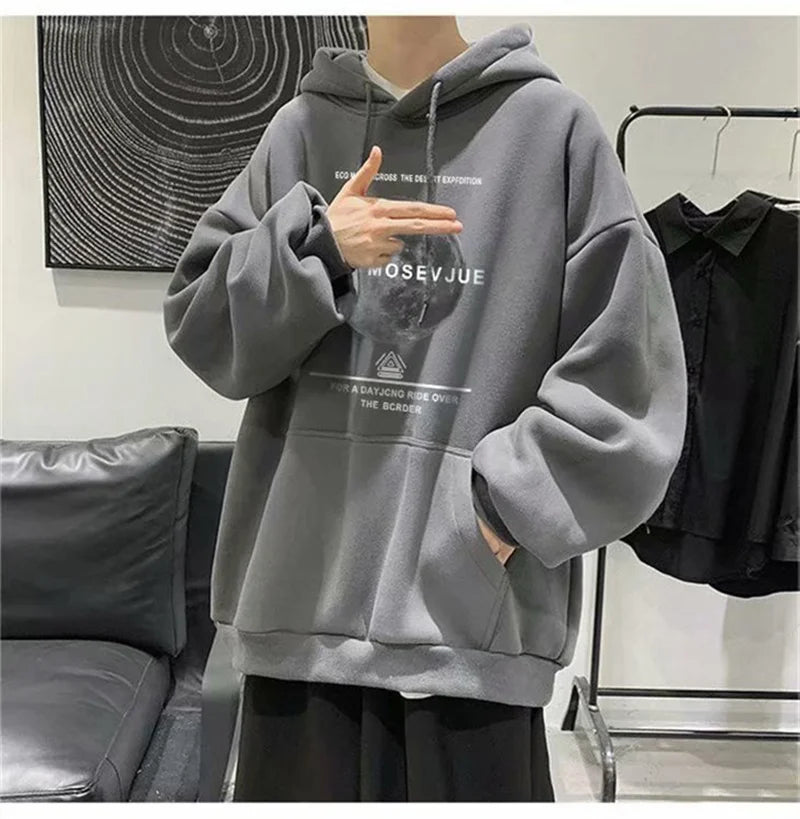 Winter Streetwear Hip Hop Fleece Hoodie - Baggy Pullover Sweatshirt