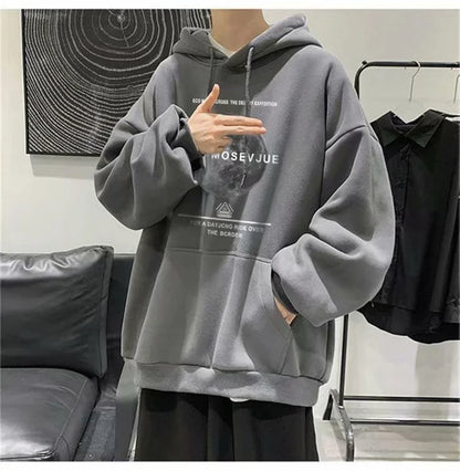 Winter Streetwear Hip Hop Fleece Hoodie - Baggy Pullover Sweatshirt
