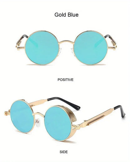 Retro Round Steampunk Sunglasses - Classic Metal Frame for Men and Women