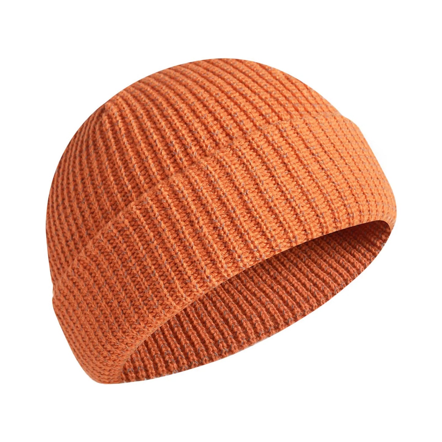 Men’s Reflective Beanie Hat - Solid Color Knitted Winter Skull Cap for Casual Style