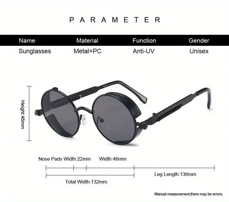 Retro Round Steampunk Sunglasses - Classic Metal Frame for Men and Women