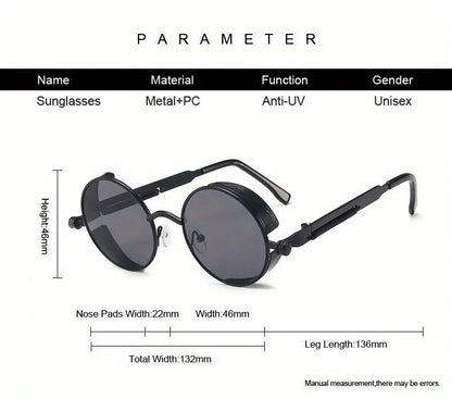 Retro Round Steampunk Sunglasses - Classic Metal Frame for Men and Women
