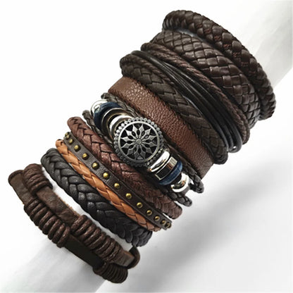 Leather Bracelets for Men and Women -10 Pcs Set of Handmade Black Woven- Stylish Bangles for Wholesale Gift Jewelry