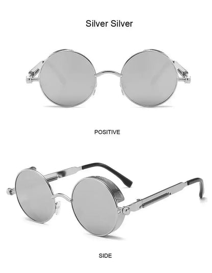 Retro Round Steampunk Sunglasses - Classic Metal Frame for Men and Women