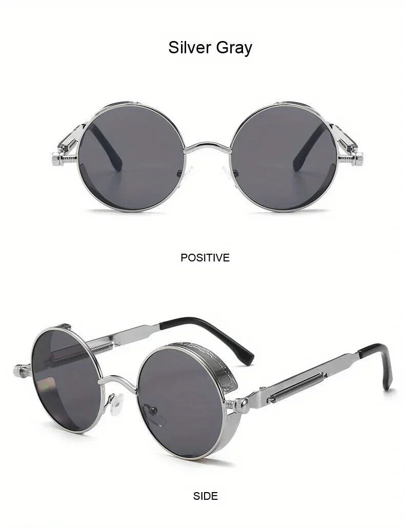 Retro Round Steampunk Sunglasses - Classic Metal Frame for Men and Women