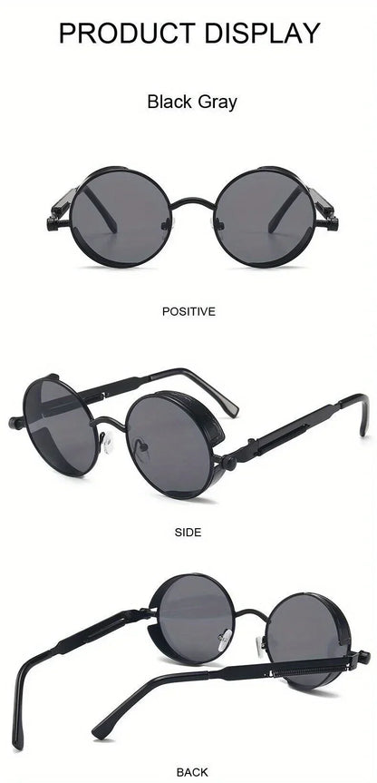 Retro Round Steampunk Sunglasses - Classic Metal Frame for Men and Women