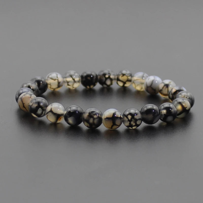 Energy Healing Beaded Bracelet - 8mm Natural Stones: Black Onyx, Lava, Tiger Eye, Agate, Quartz for Men and Women, Yoga & Chakra Jewelry