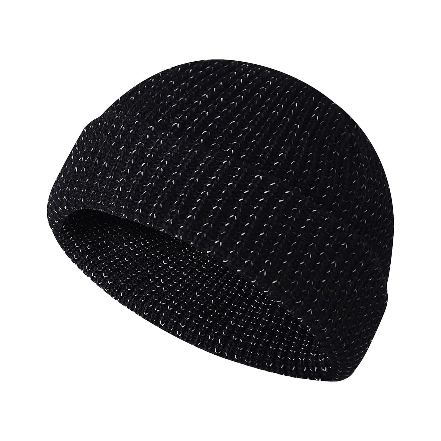 Men’s Reflective Beanie Hat - Solid Color Knitted Winter Skull Cap for Casual Style