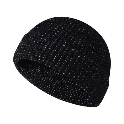 Men’s Reflective Beanie Hat - Solid Color Knitted Winter Skull Cap for Casual Style