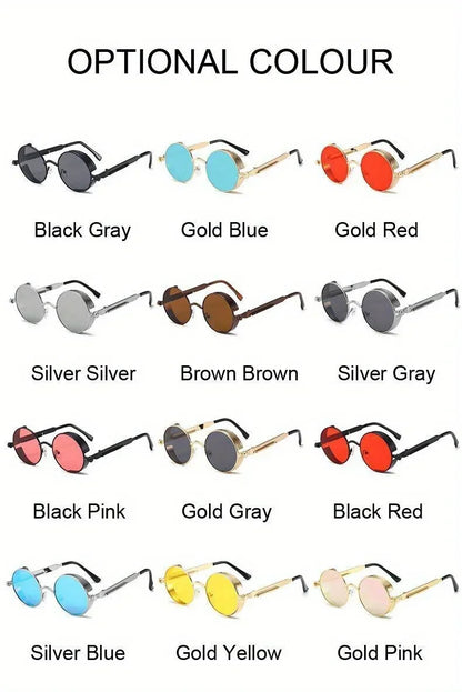 Retro Round Steampunk Sunglasses - Classic Metal Frame for Men and Women