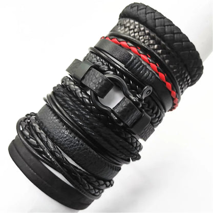 Leather Bracelets for Men and Women -10 Pcs Set of Handmade Black Woven- Stylish Bangles for Wholesale Gift Jewelry