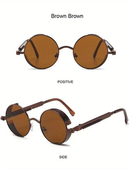 Retro Round Steampunk Sunglasses - Classic Metal Frame for Men and Women