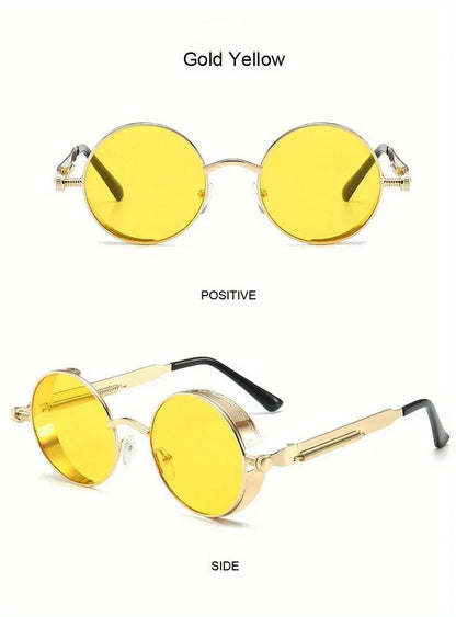 Retro Round Steampunk Sunglasses - Classic Metal Frame for Men and Women