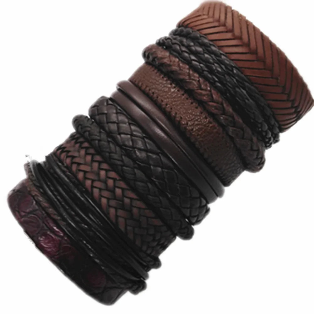Leather Bracelets for Men and Women -10 Pcs Set of Handmade Black Woven- Stylish Bangles for Wholesale Gift Jewelry
