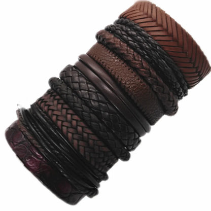 Leather Bracelets for Men and Women -10 Pcs Set of Handmade Black Woven- Stylish Bangles for Wholesale Gift Jewelry