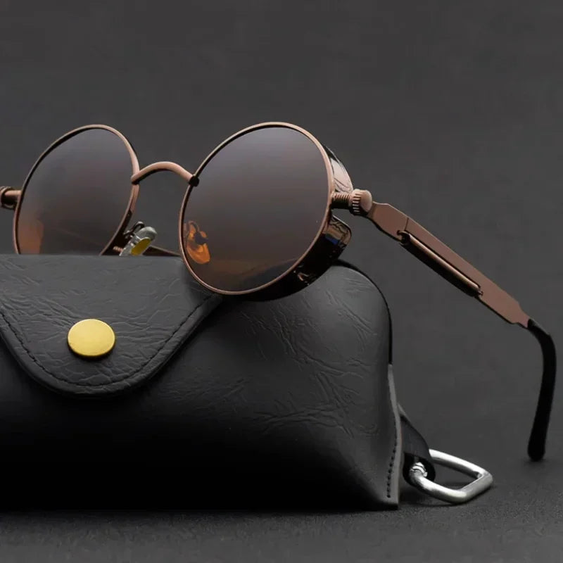 Retro Round Steampunk Sunglasses - Classic Metal Frame for Men and Women