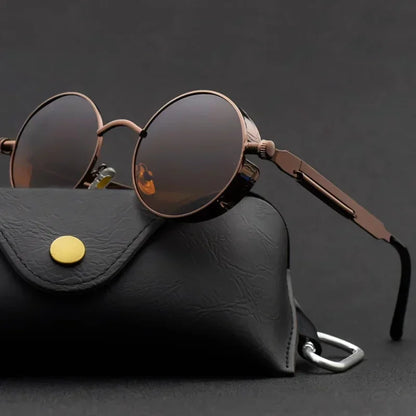 Retro Round Steampunk Sunglasses - Classic Metal Frame for Men and Women