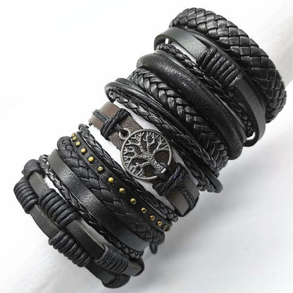 Leather Bracelets for Men and Women -10 Pcs Set of Handmade Black Woven- Stylish Bangles for Wholesale Gift Jewelry