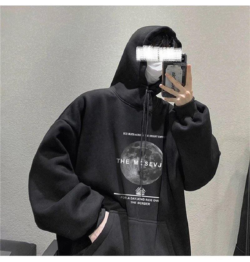 Winter Streetwear Hip Hop Fleece Hoodie - Baggy Pullover Sweatshirt