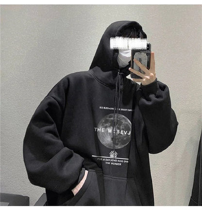 Winter Streetwear Hip Hop Fleece Hoodie - Baggy Pullover Sweatshirt