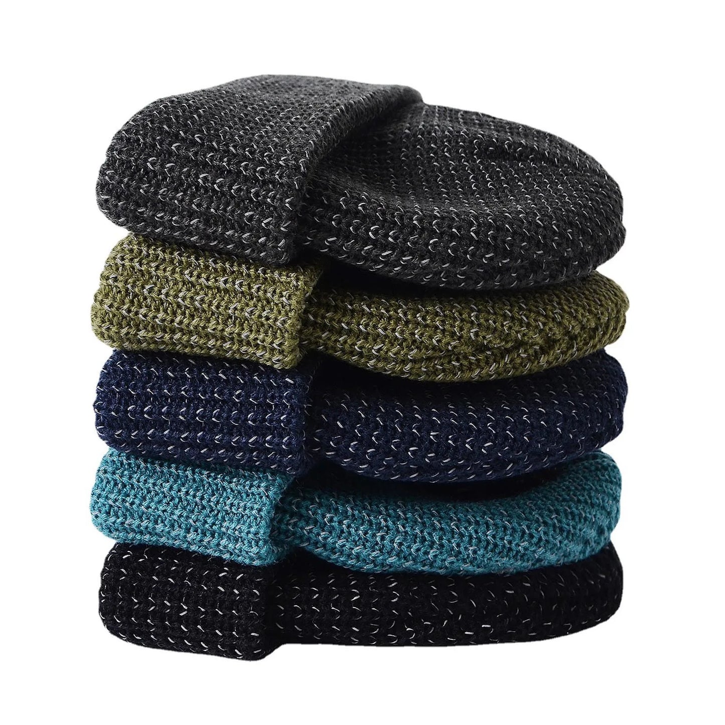 Men’s Reflective Beanie Hat - Solid Color Knitted Winter Skull Cap for Casual Style