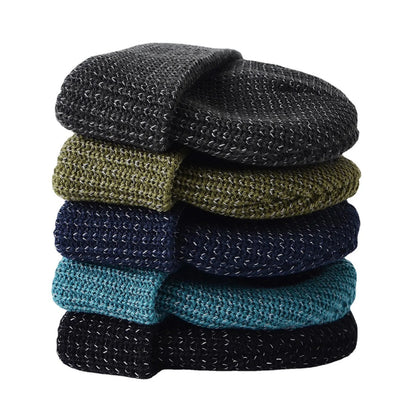 Men’s Reflective Beanie Hat - Solid Color Knitted Winter Skull Cap for Casual Style