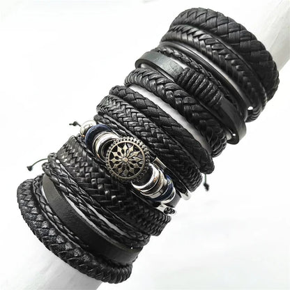 Leather Bracelets for Men and Women -10 Pcs Set of Handmade Black Woven- Stylish Bangles for Wholesale Gift Jewelry