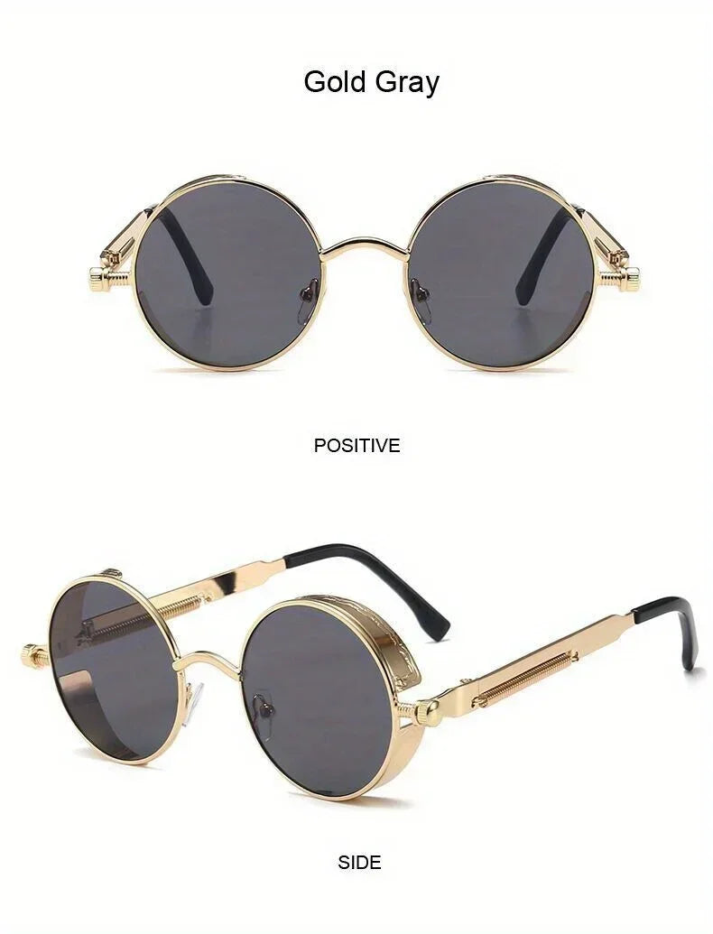 Retro Round Steampunk Sunglasses - Classic Metal Frame for Men and Women