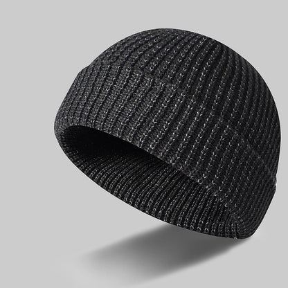 Men’s Reflective Beanie Hat - Solid Color Knitted Winter Skull Cap for Casual Style