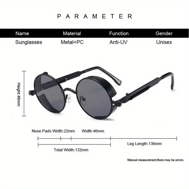 Retro Round Steampunk Sunglasses - Classic Metal Frame for Men and Women
