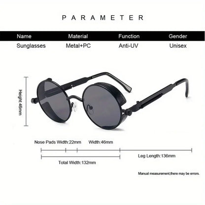Retro Round Steampunk Sunglasses - Classic Metal Frame for Men and Women
