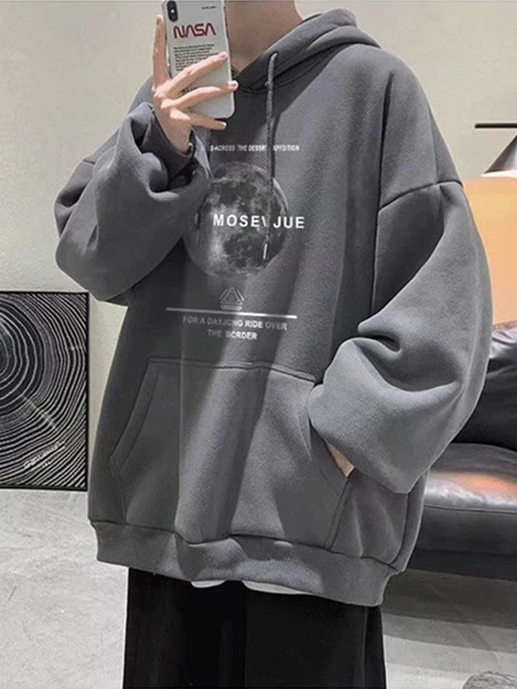 Winter Streetwear Hip Hop Fleece Hoodie - Baggy Pullover Sweatshirt