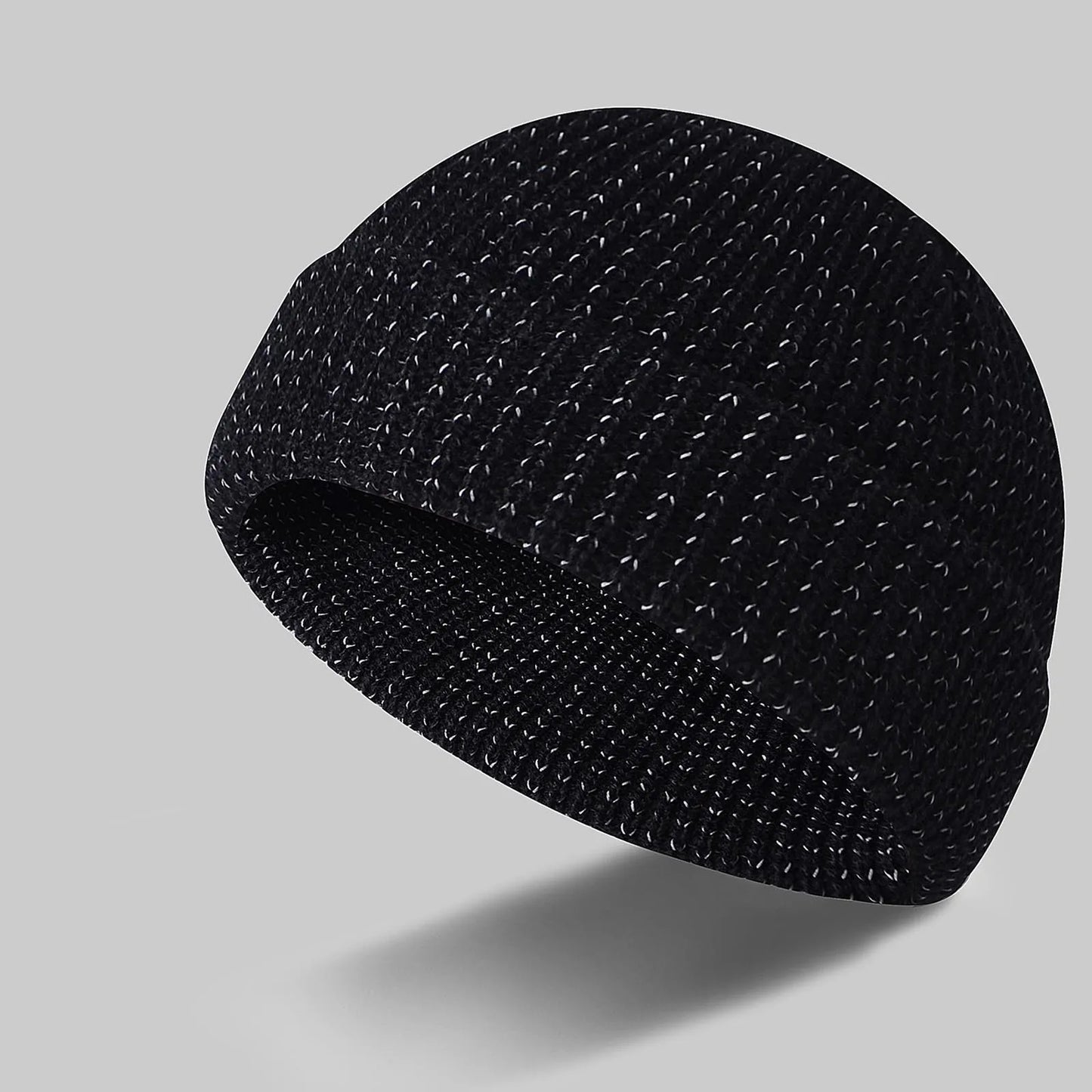 Men’s Reflective Beanie Hat - Solid Color Knitted Winter Skull Cap for Casual Style