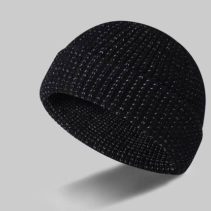 Men’s Reflective Beanie Hat - Solid Color Knitted Winter Skull Cap for Casual Style