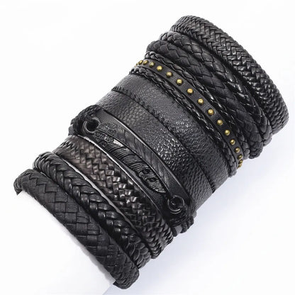 Leather Bracelets for Men and Women -10 Pcs Set of Handmade Black Woven- Stylish Bangles for Wholesale Gift Jewelry