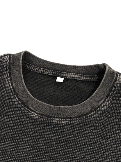Waffle-Texture Washed Boxy T-Shirt (BACK)